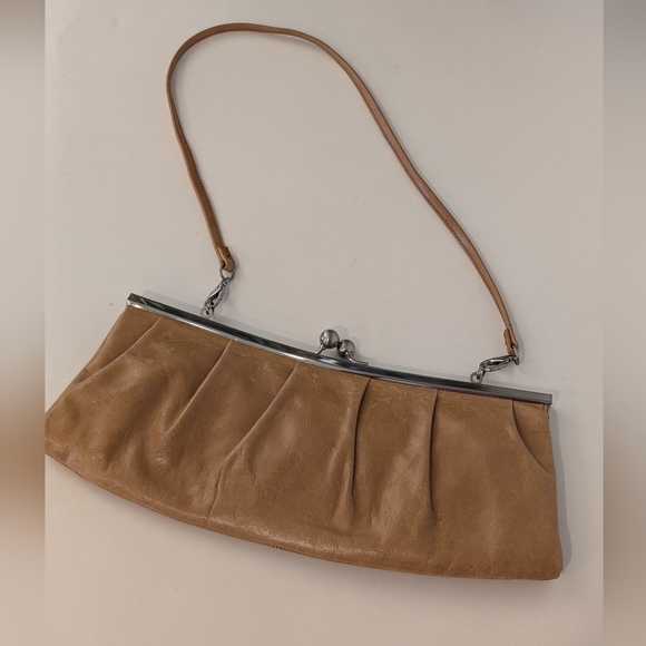 Vintage HOBO International Tan Leather Framed Convertible Clutch Shoulder Bag - Picture 2 of 16